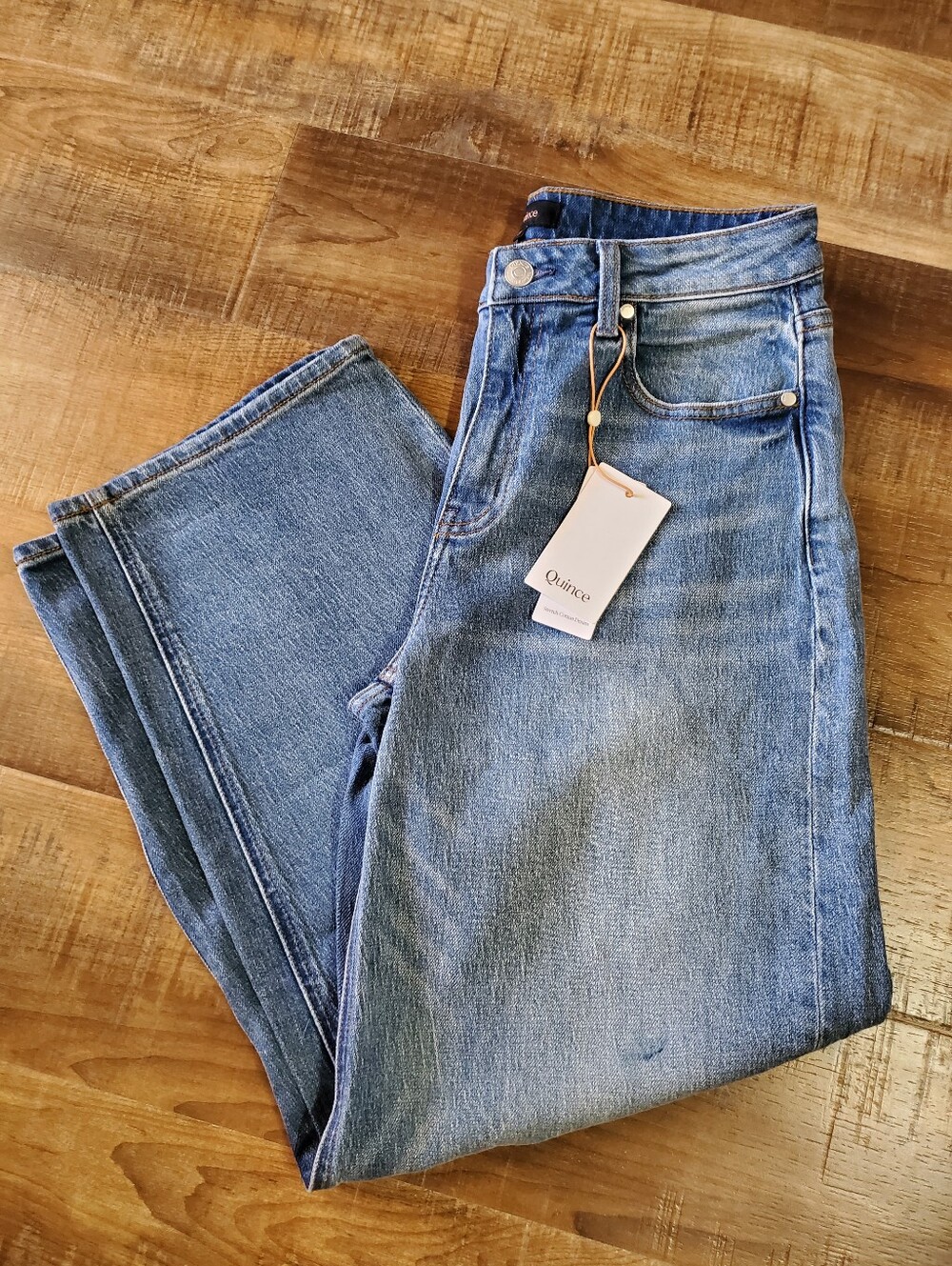 Quince Bella High Rise Wide Leg Stretch Denim Jeans Blue